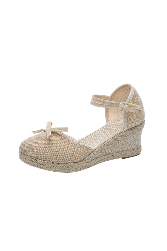 Women's Comfortable Espadrilles Bow Wedges Heels Sandals Platform Closed Toe Ankle Strap Retro Buckle Sandals Summer Casual Beach Wedding Dressy Wedge Shoes