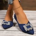 thumbnail image 1 of Women's Comfortable Flat Shoes - Round Toe Classic Cute Bow Metal Buckle Slip on Ballet Flats Blue 9.5, 1 of 7
