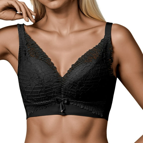 Women's Comfortable Full Coverage Front Closure Bra with Lace Design Four Four Hooks Supportive Plus Size Underwire Bras for Daily Wear