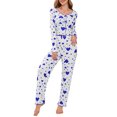 thumbnail image 1 of Women's Comfortable Heart Print Long Sleeve Long Pants Pajama Set - Loungewear - Blue Size S, 1 of 6