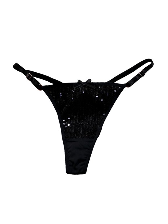 Women's Comfortable High Waist Glitter Thong Panties for Home Everyday Wear Women’s Underwear with Adjustable fit Black L