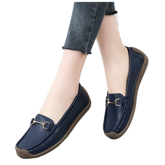 Women's Comfortable Leather Loafers Lightweight Non Slip Driving Mocs Walking Shoes Cute Business Casual Dress Shoes Work Flats
