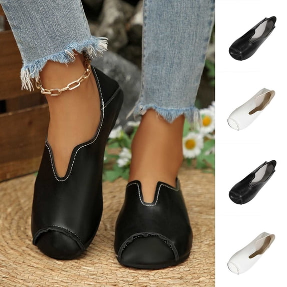 Women's Comfortable & Lightweight Leather Penny Loafers Slip-Ons Cute Business Dress Shoes Work office Flats Everyday Walking Shoes Driving Mocs for Women Black-B
