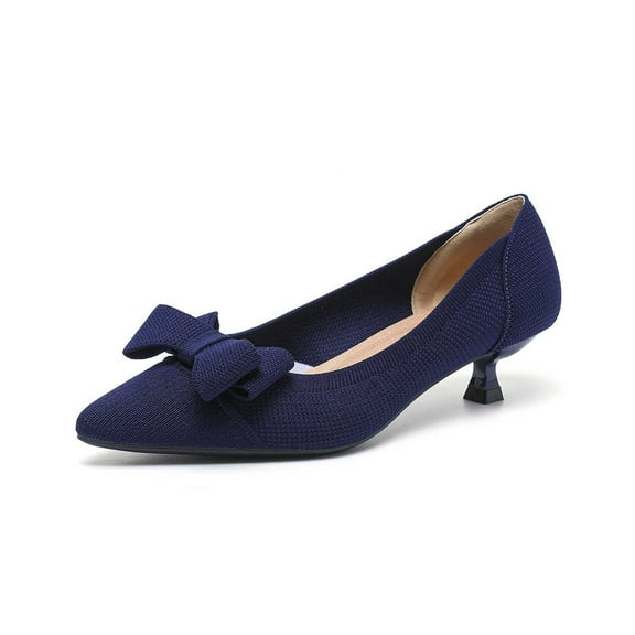 Xiaoxatg Women's Comfortable Low Heel Bowknot Mesh Knit Fashionable Pointed Toe Dress Shoes for Casual Everyday Wear 8 Blue