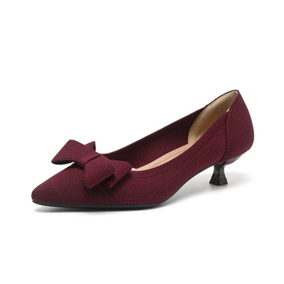 Xiaoxatg Women's Comfortable Low Heel Bowknot Mesh Knit Fashionable Pointed Toe Dress Shoes for Casual Everyday Wear 9