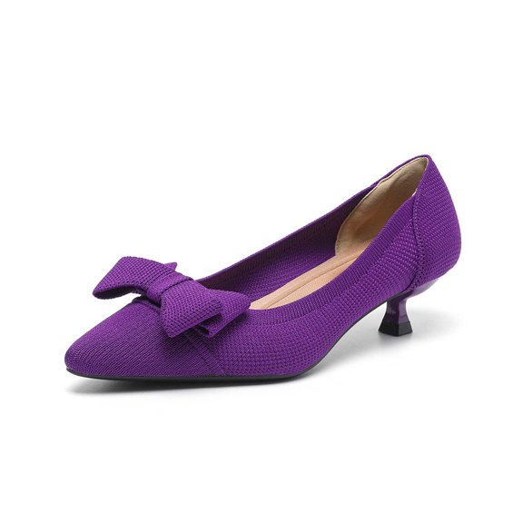 Xiaoxatg Women's Comfortable Low Heel Bowknot Mesh Knit Fashionable Pointed Toe Dress Shoes for Casual Everyday Wear 7 Purple