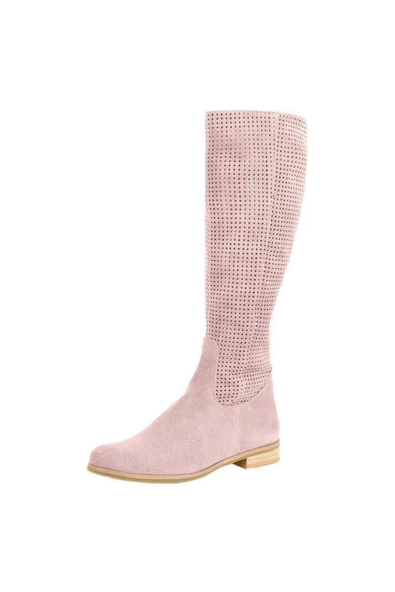 Women's Comfortable Low Heel Round Toe Perforated Suede Boots for Everyday and Outdoor Casual Wear with Stylish Design 9 Pink