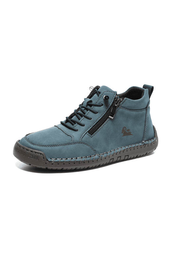 Women’s Comfortable Mid-Top Casual Shoes with Side Zipper, Easy On and Off, Lace-Up Support, Anti-Slip Rubber Sole, Hand-Stitched Construction