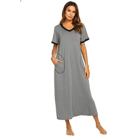 Women's Comfortable Nightshirt Short Sleeve Nightgown V-Neck Sleepwear Pajama Dress