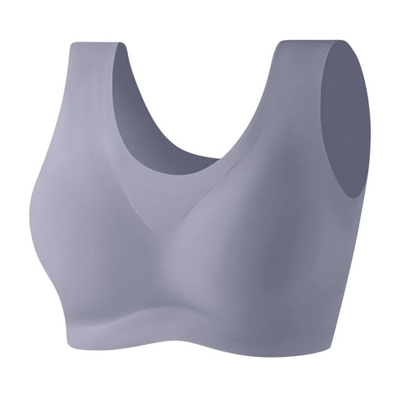 Women's Comfortable No Steel Ring Bra Traceless Sports Tank Top Thin Middle Aged Mom Large Bra Grey M