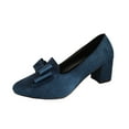 thumbnail image 1 of Xiaoxatg Women's Comfortable -On Round Head Bow Casual Heel Shoes for Fashionable Style 7.5 Dark Blue, 1 of 9