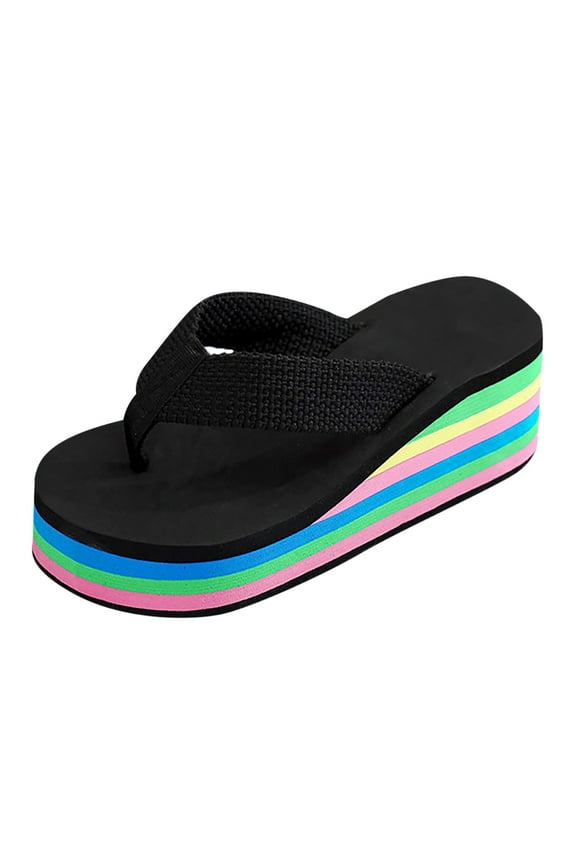 Women Casual Flip Flops Platform Wedge Rainbow Sole Outdoor Comfortable Non Slip Summer Sandals