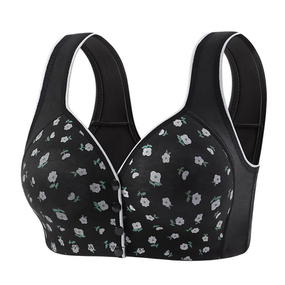Women's Comfortable Plus Size Front Button Wireless Wide Shoulder Straps Style Daily Bra For Comfort