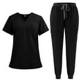 thumbnail image 1 of KLHDSF Women's Comfortable Scrub Set Soft V-Neck Short Sleeve Top and Jogger Pants with Pockets Medical Uniform Black L, 1 of 2