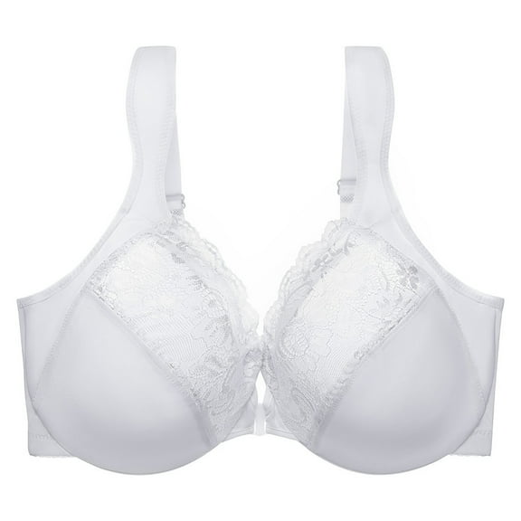 Women's Comfortable Sexy Lace Front Buckle Bra Adjustable Wide Shoulder Straps Supportive Everyday Wear Soft Breathable Underwire