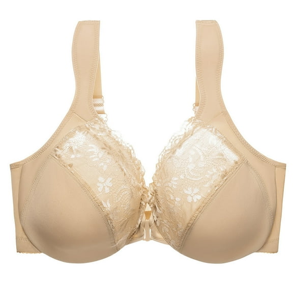 Women's Comfortable Sexy Lace Front Buckle Bra Adjustable Wide Shoulder Straps Supportive Everyday Wear Soft Breathable Underwire