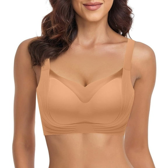 Women's Comfortable Sexy And Traceless Chest Gathered Without Steel Rings Soft Support Collar Closure Anti Drop Bra, Bras for Hourglass Figure Support, Bras with U-Plunge Neckline