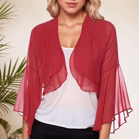Women's Comfortable Small Sweetheart Top Ruffle Flare Sleeve Solid Chiffon Small Shawl Cardigan Light Weight Sweater Moth Cardigan Cardigan Knitted Sweater Come Mono Cardigan plus Size Woman Long