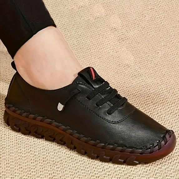 Women's Comfortable Soft Leather Bottom Non-Slip Breathable Round Toe Casual Flat Shoes