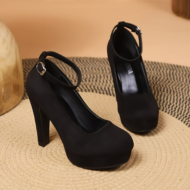 Women s Comfortable Solid Color Block Heels with Buckle Strap Casual Point Toe for Dress Walmart