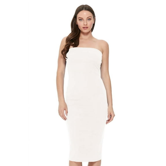 MOA COLLECTION Women's Comfortable Strapless Midi Dress Solid Tube Casual Style