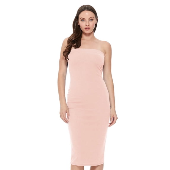 Women's Comfortable Strapless Midi Dress Solid Tube Casual Style