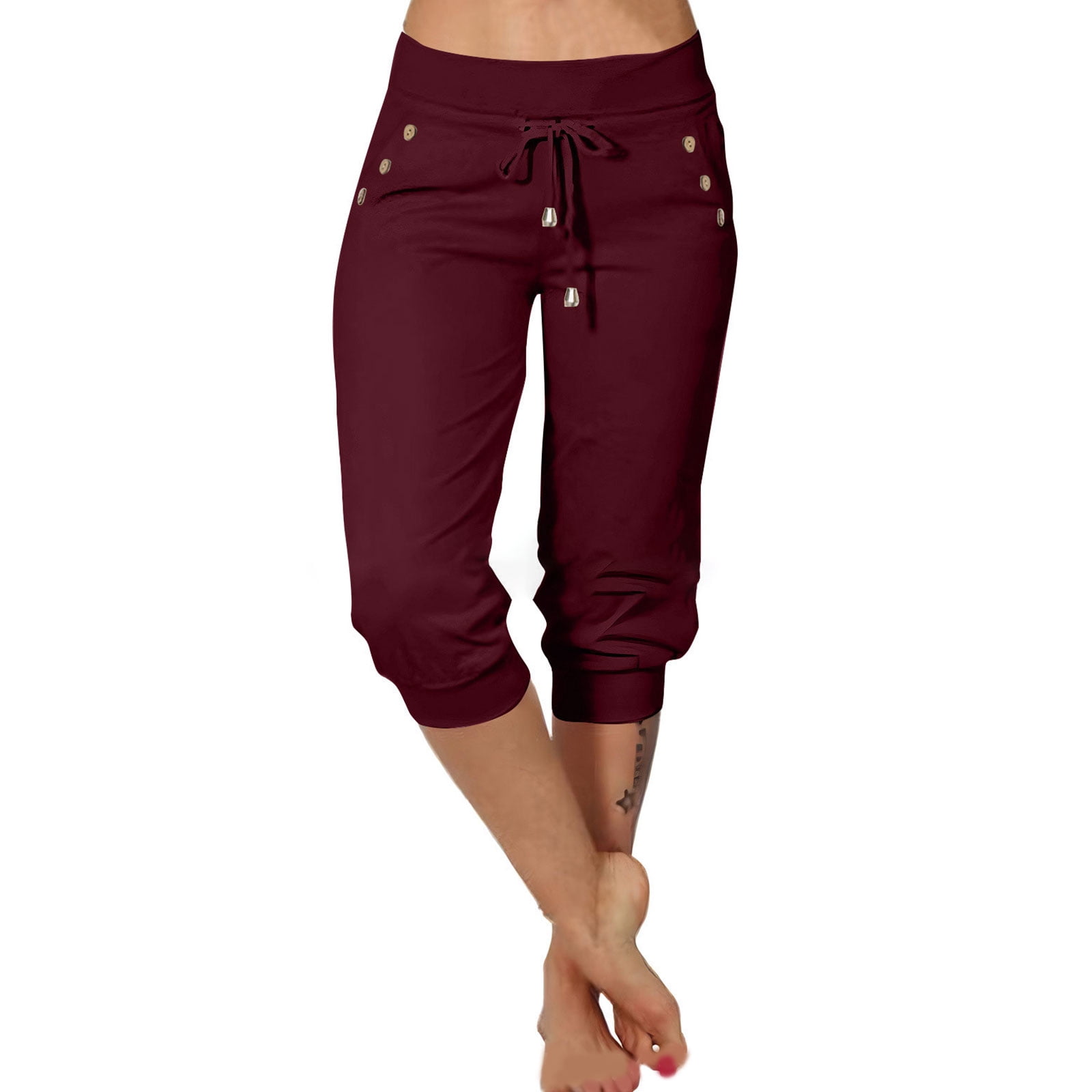 Women's Comfortable Stretch Cropped Pants Soft Fabric High Rise ...