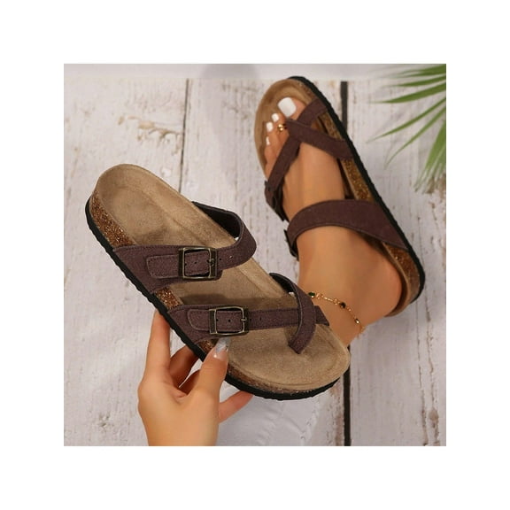 Women's Comfortable Summer Beach Sandals with Cork Footbed and Adjustable Buckle