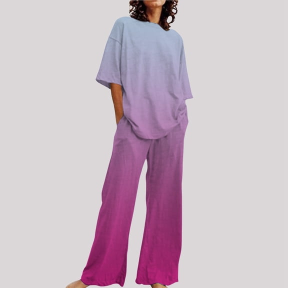 Women's Comfortable A Summer O Neck Loose Short Sleeve Floral Print Top Shirt With Pants Large Size 2 Piece Set Overall Women Womens Business Suits for Work Ladies Suits for Party Womens Pant Suit