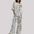 thumbnail image 1 of Women's Comfortable Summer O Neck Loose Short Sleeve Floral Print Top Shirt With Pants Large Size 2 Piece Set Pant Suits for Women Dressy Wedding Chiffon Overlay Jumpsuit Pantsuit for Women Dressy, 1 of 4