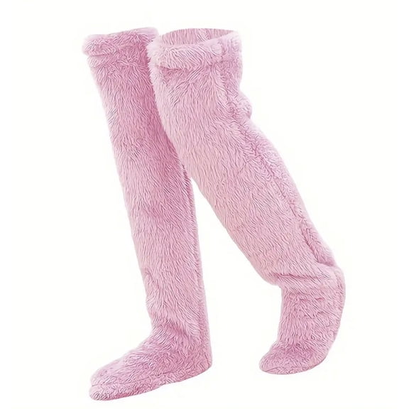 Women's Comfortable Teddy Floor Socks Goose Down Stockings Knee Warmer Tall Socks Slipper Socks for Hardwood Floors US 6 to 11