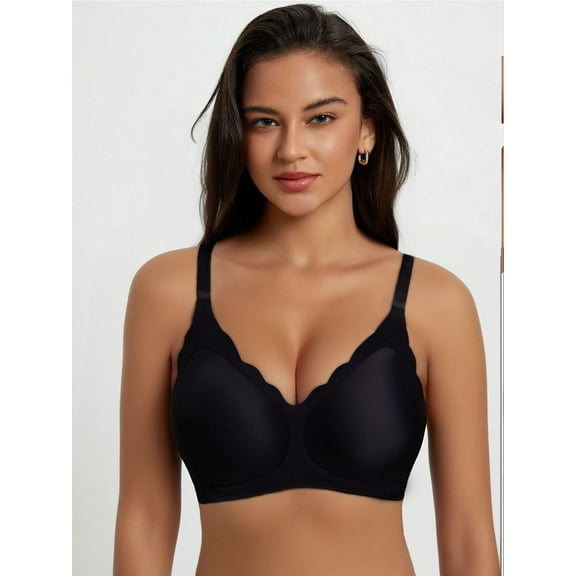 Women's Comfortable Wireless Bras - Soft V Neck, Scalloped Edge & Full Coverage
