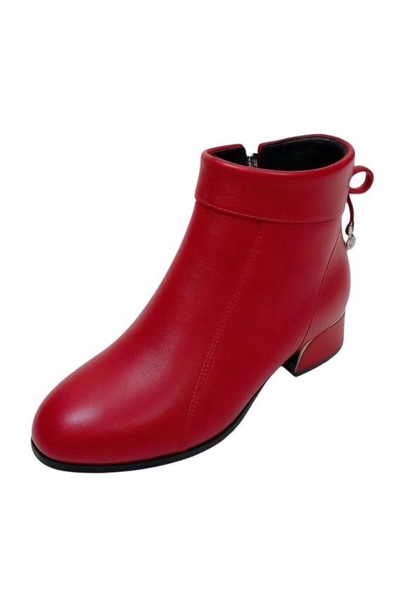 Women's Comfortable office Ankle Booties Round Toe Side Zipper Low Heel All-Match Slip on Casual Fashion Short Boots Red 7.5(40)