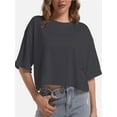 thumbnail image 1 of Women's Comfy Basic Workout Gym Short Sleeve Crop Tops Casual Loose Oversized T-Shirts, 1 of 6