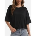 thumbnail image 1 of Women's Comfy Basic Workout Gym Short Sleeve Crop Tops Casual Loose Oversized T-Shirts, 1 of 6
