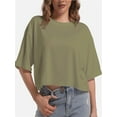 thumbnail image 1 of Women's Comfy Basic Workout Gym Short Sleeve Crop Tops Casual Loose Oversized T-Shirts, 1 of 6