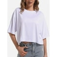 thumbnail image 1 of Women's Comfy Basic Workout Gym Short Sleeve Crop Tops Casual Loose Oversized T-Shirts, 1 of 6