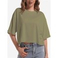 thumbnail image 1 of Women's Comfy Basic Workout Gym Short Sleeve Crop Tops Casual Loose Oversized T-Shirts, 1 of 6
