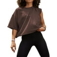 thumbnail image 1 of Women's Comfy Basic Workout Gym Short Sleeve Crop Tops Casual Loose Oversized TShirts, 1 of 4