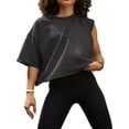 thumbnail image 1 of Women's Comfy Basic Workout Gym Short Sleeve Crop Tops Casual Loose Oversized TShirts, 1 of 4