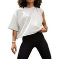 thumbnail image 1 of Women's Comfy Basic Workout Gym Short Sleeve Crop Tops Casual Loose Oversized TShirts, 1 of 4