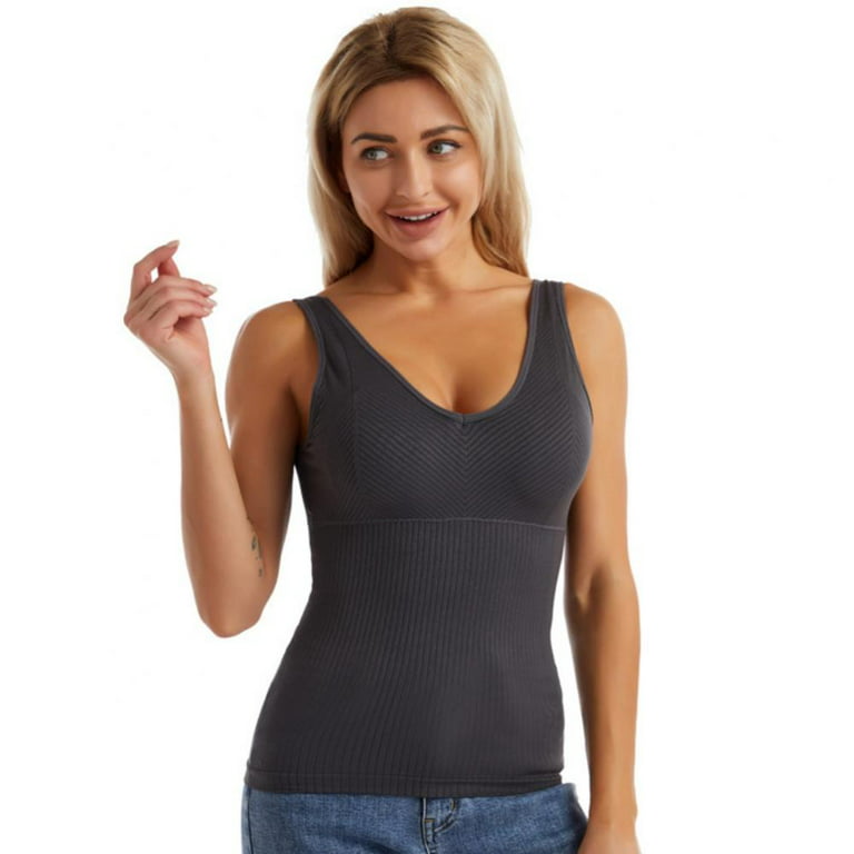 Women's Comfy Built-in Bra Cami Tank Top Camisoles Shelf Bra Stretch  Undershirt 