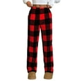 thumbnail image 1 of Women's Comfy Casual Pajama Pants Bottom with Pockets Stretch Plaid Sleepwear Red XL, 1 of 5