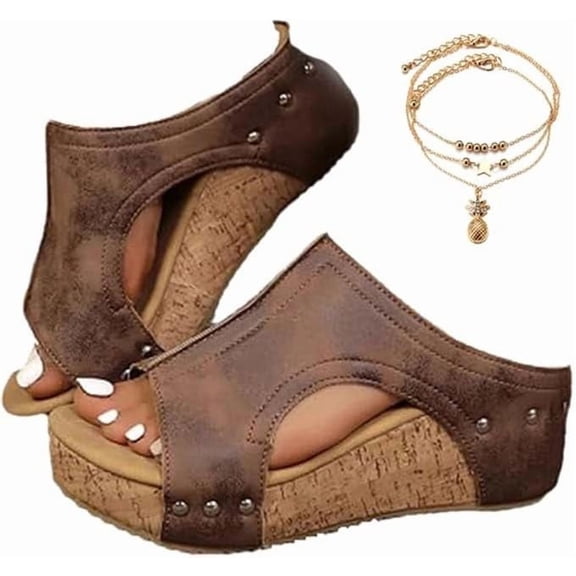 Women's Comfy Cork - Wedge Platform Slides - Thick - Soled, Anti - Slip Summer Sandals in Artificial Leather