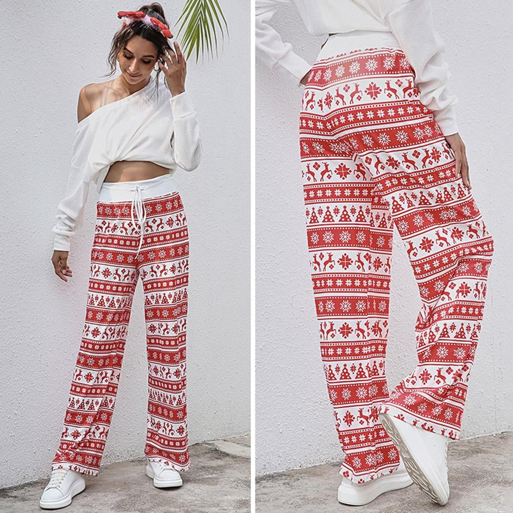 Women's Comfy Drawstring Stretch Floral Print Long Wide Leg Lounge Pants  Christmas Printed Pajama Sleeping Pants Home Wear PLUS Size:S - 3XL 