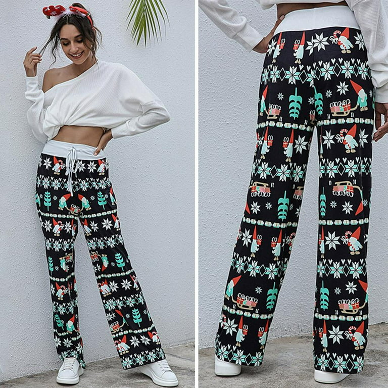Women's Comfy Drawstring Stretch Floral Print Long Wide Leg Lounge Pants  Christmas Printed Pajama Sleeping Pants Home Wear PLUS Size:S,M,L,XL,2XL,3XL