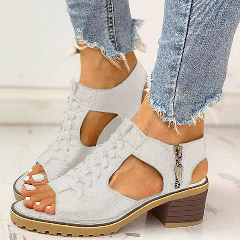 CTEEGC Womens Sandals Orthopedic Sandals Heightening Shoes Hollowed Out  Flat Heels Peep-Toe Casual Shoes 