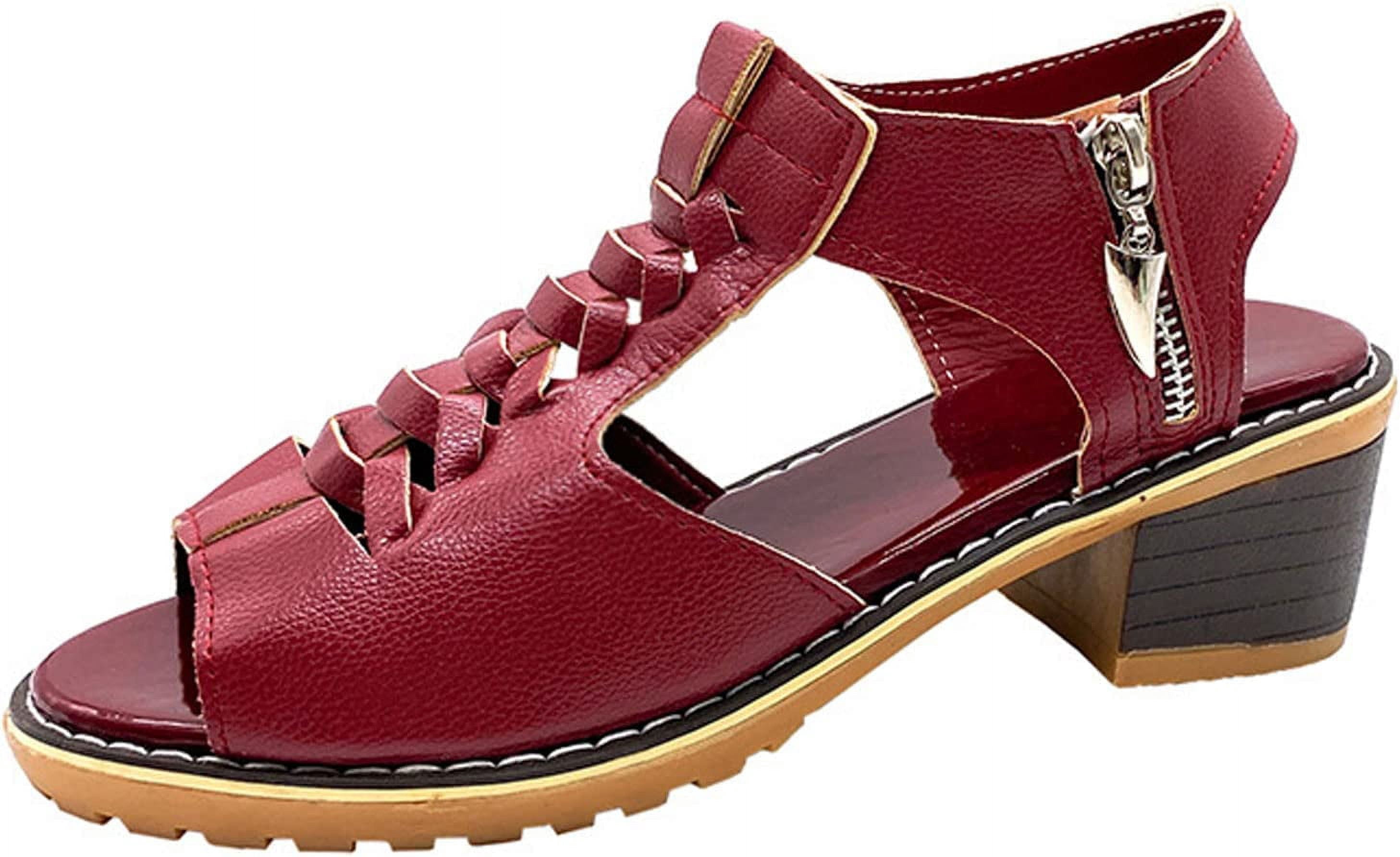 Women's Orthotic Sandals With Chunky Heel & Zipper - Peep Toe Cutout Platform Sandals, Comfortable Leather Walking Shoes For Beach Or Casual Wear