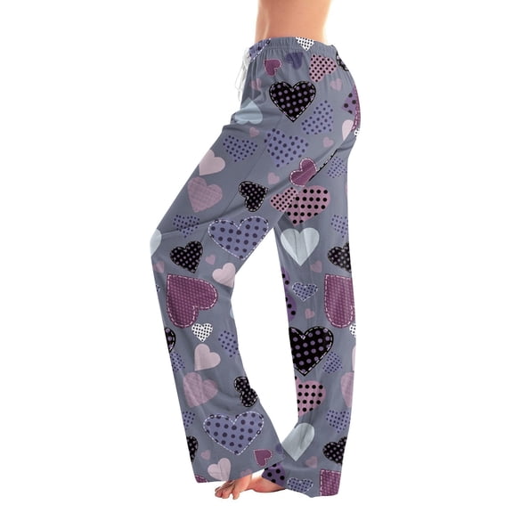 Women's Comfy Pajama Lounge Pants Heart Funny Holiday Love Heart Pj Pants Drawstring Jogger Wide Leg Athletic Pants