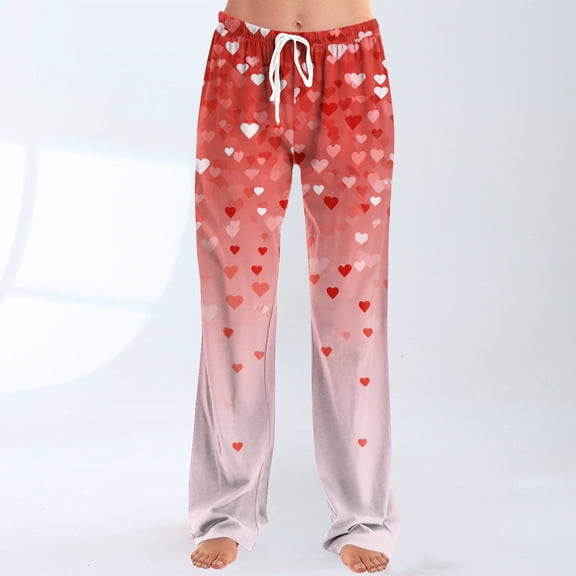 Women's Comfy Pajama Lounge Pants Heart Print Soft Lounge Pants Relaxed Fit Wide Leg Heart Pj Pants Valentines Day Gifts